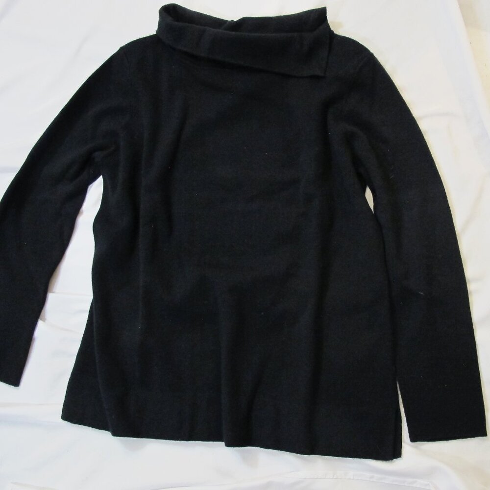 Talbots black merino wool split-neck sweater PL
